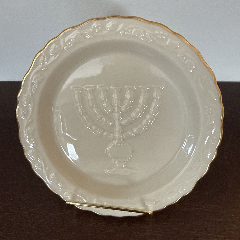 Vintage Lenox China Judaic Collection Dish 24 Karat Gold Trim Menorah Hanukkah